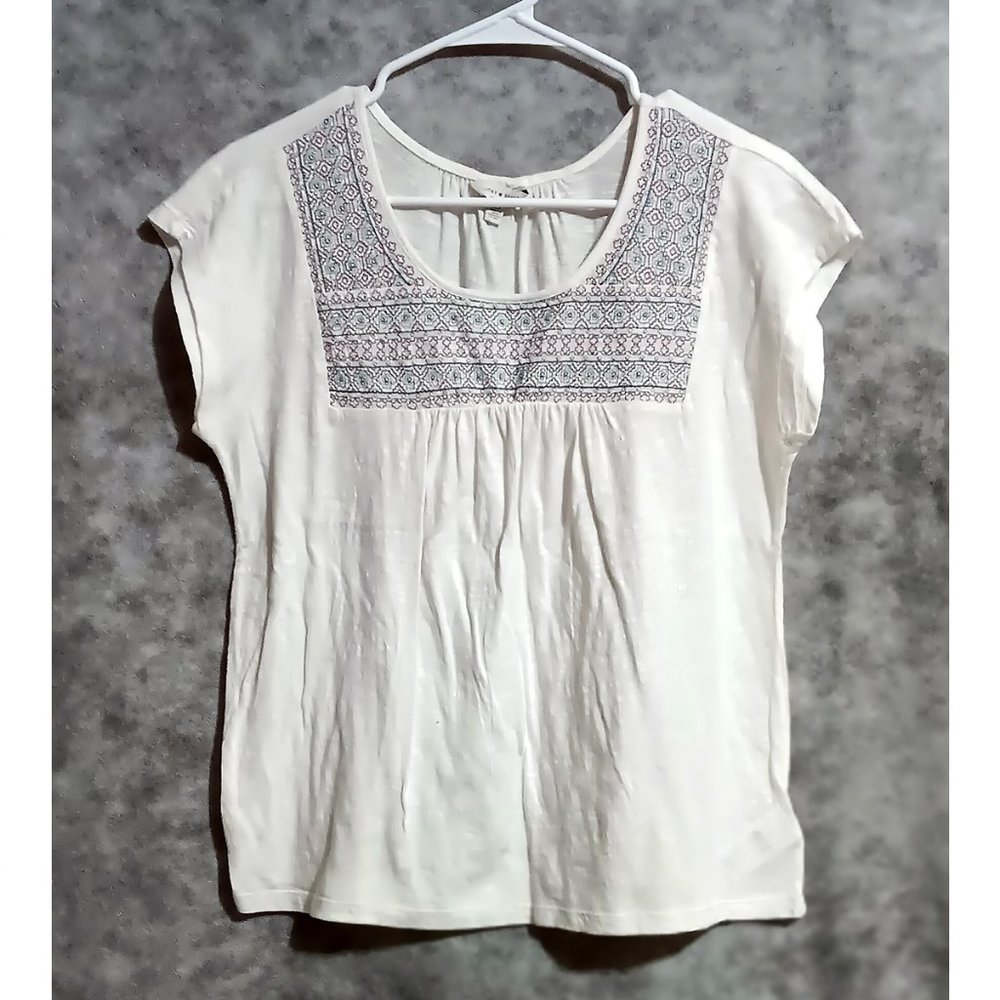 Lucky Brand top Wmn's Sz S white w/ embroidered yoke boho peasant